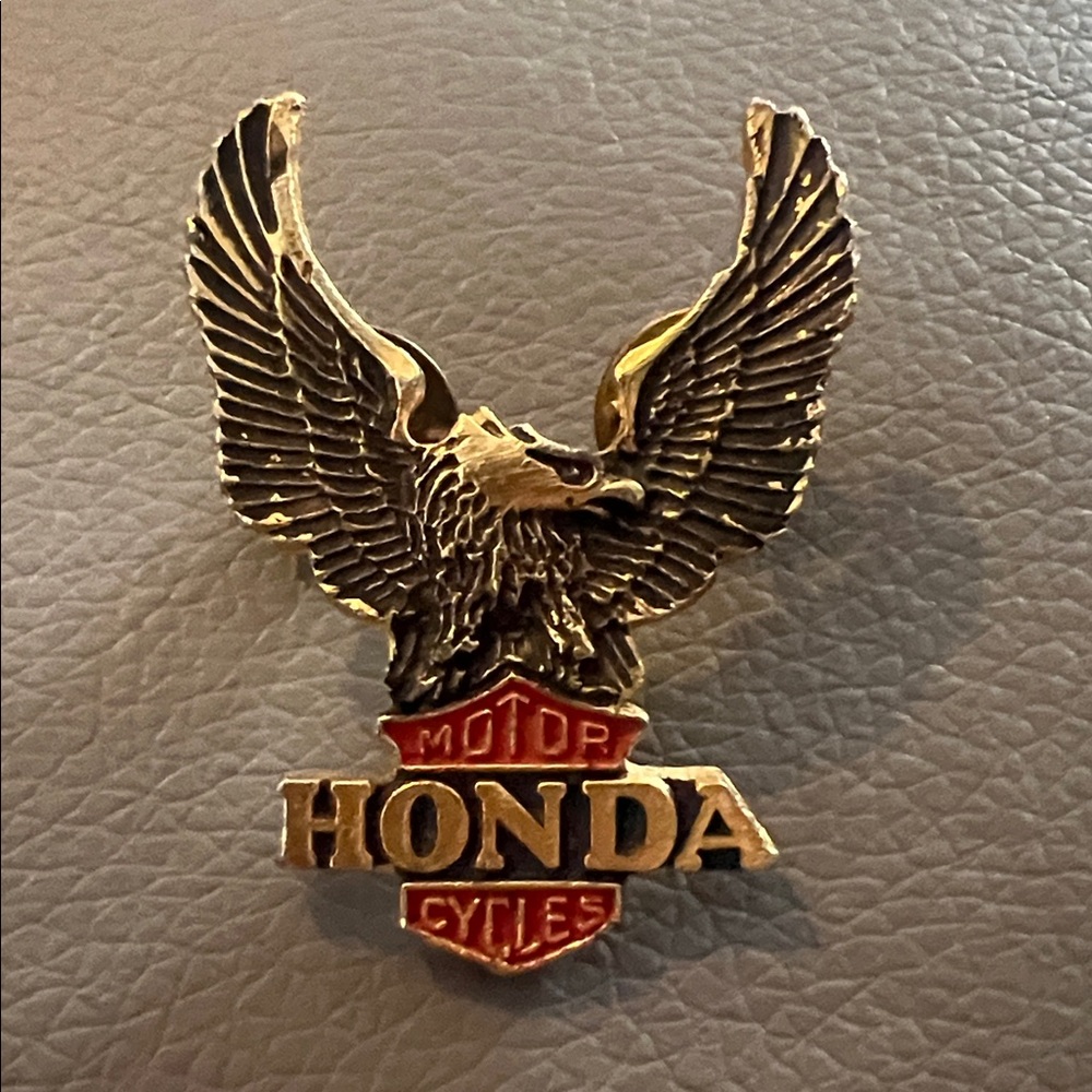 Vintage Honda Motorcycles Eagle Pin - Gold Tone & Red Enamel - Biker Memorabilia
